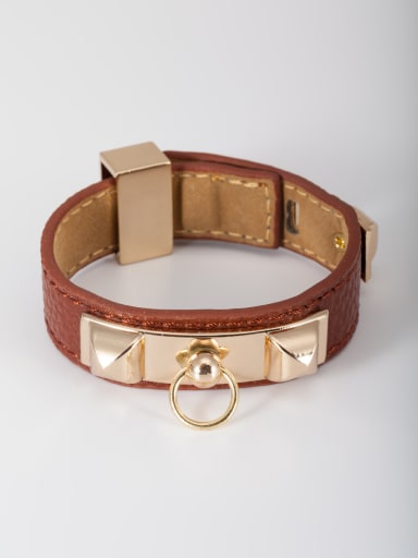 New design Gold Plated PU Square Bangle in Brown color