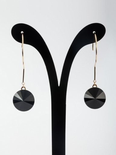 Black Round Drop drop Earring with Gold Plated Copper Rhinestone