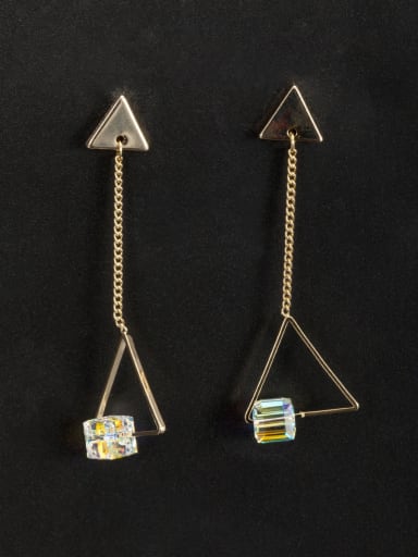 Silver Square Drop drop Earring with Gold Plated Copper Zircon
