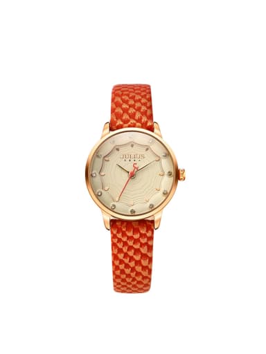 Women 's Orange Women's Watch Japanese Quartz Round with 24-27.5mm