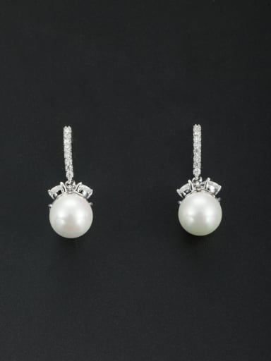 Model No 1000001199 Platinum Plated Round White Pearl Beautiful Drop drop Earring