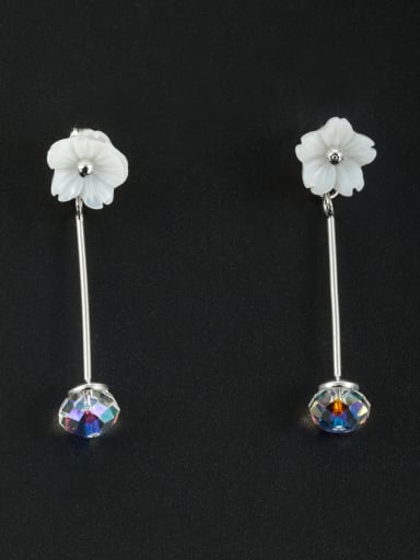 Silver Flower Drop drop Earring with Platinum Plated austrian Crystals