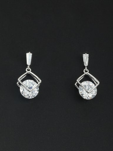 Model No NY41364 Round Platinum Plated Zircon White Drop drop Earring