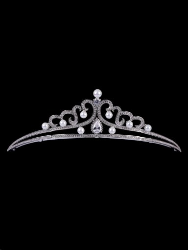 Platinum Plated Stylish Zircon Pearl Wedding Crown