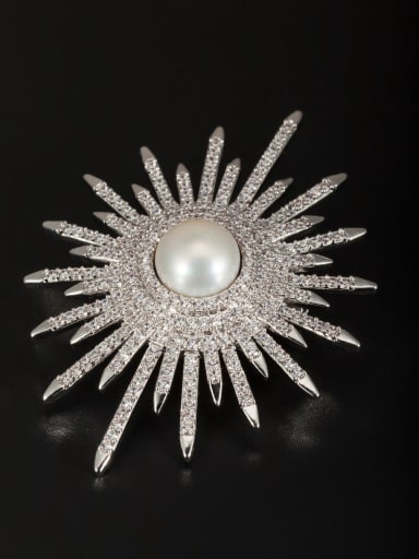 Platinum Plated Round Pearl White Lapel Pins & Brooche