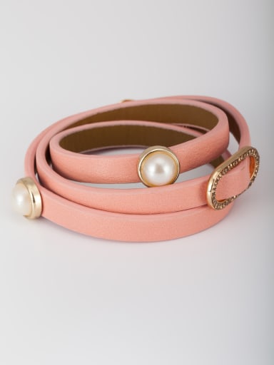 Pink color Gold Plated PU Round Pearl Bangle