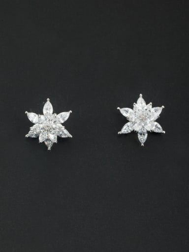 White Flower Studs stud Earring with Platinum Plated Zircon
