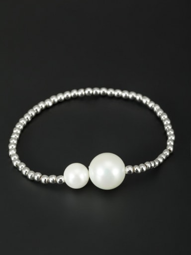 Platinum Plated Round Pearl White Bracelet