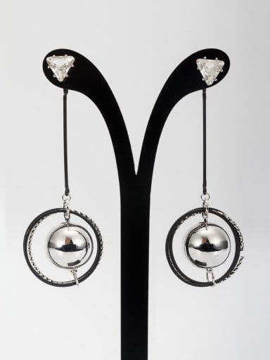 Platinum Plated  White Zircon Ball In the Middle  Drop drop Earring