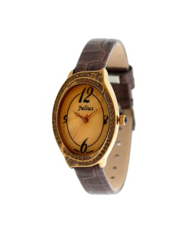 Fashion Brown Alloy Japanese Quartz Oval Genuine Leather Women's Watch 24-27.5mm