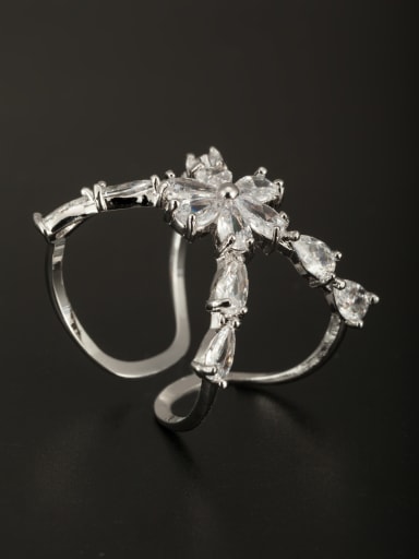 GODKI Luxury Women Wedding Dubai New design Platinum Plated Copper Flower Zircon Ring in White color