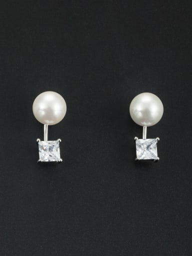 Model No 1000001172 White color Platinum Plated Round Pearl Drop drop Earring