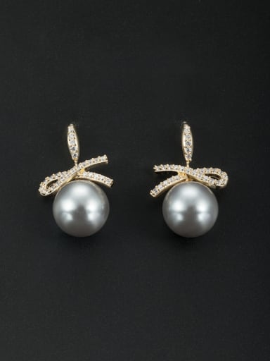 Gold Plated Round Grey Pearl Beautiful Drop drop Earring