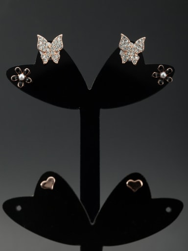 New design Rose Plated Butterfly Zircon Studs stud Earring in White color