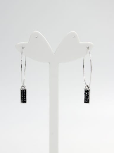 Platinum Plated Square Rhinestone Black Hoop hoop Earring