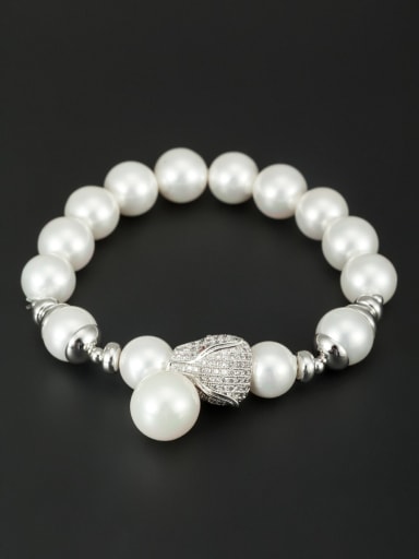 Platinum Plated Round White Pearl Beautiful Bracelet