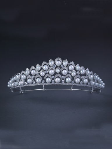 Model No TR15077 White color Platinum Plated Pearl Wedding Crown