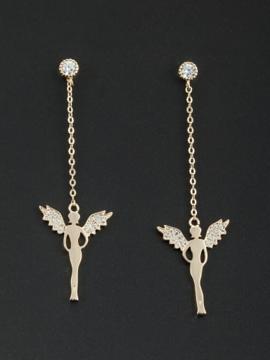 The new Gold Plated Zircon Angel Wings Drop drop Earring with White