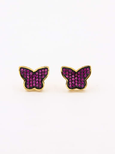 New design Gold Plated Copper Butterfly Zircon Studs stud Earring in Fuchsia color