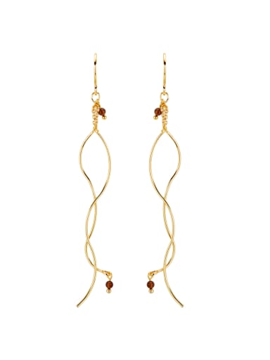 Gold Drop threader Earring with Gold Plated Copper Garnet