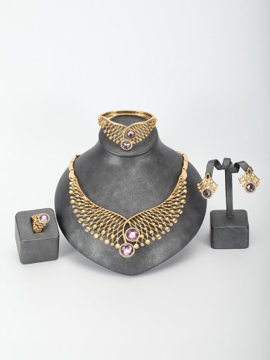 GODKI Luxury Women Wedding Dubai Gold Plated Zinc Alloy Crystal Purple 4 Pieces Set
