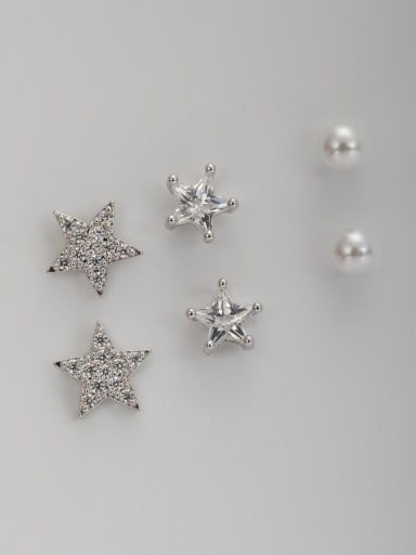 Platinum Plated Star Zircon  Pearl combined Studs stud Earring