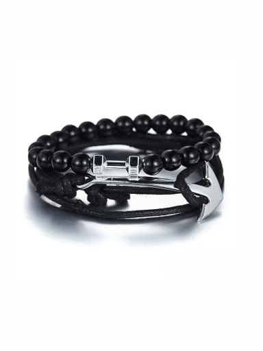 Model No A000065H Mother's Initial Black Bracelet with Charm Beads