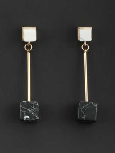 Gold Plated Black Drop drop Earring with Square Stone