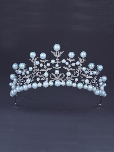 Platinum Plated Navy Pearl Beautiful Wedding Crown