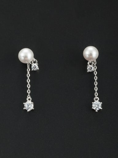 Mother's Initial White Drop drop Earring with chain Pearl