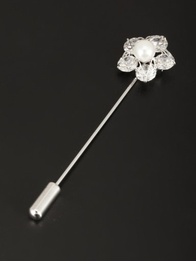 Model No XY09879 Platinum Plated Flower Pearl White Lapel Pins & Brooche