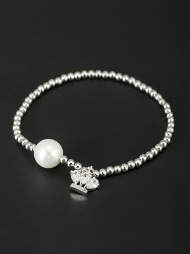 Model No TS45014 Personalized Platinum Plated White Round Pearl Bracelet