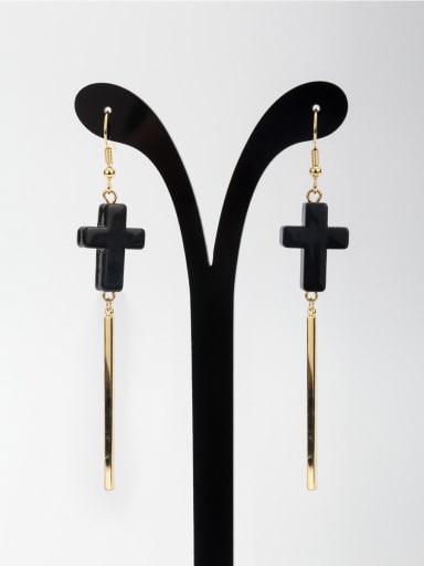 Gold Plated Cross Acrylic Black Drop drop Earring