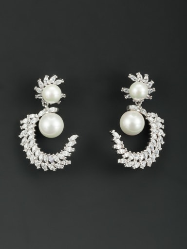 Platinum Plated Stylish Pearl Drop drop Earring With White Zircon