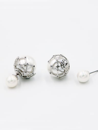Model No NY41485-002 Personalized Platinum Plated White Round Pearl Studs stud Earring