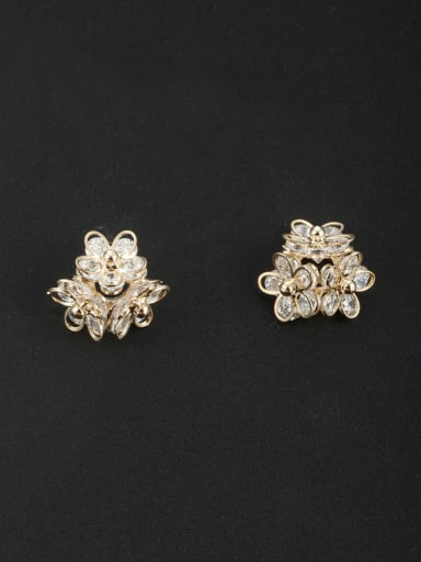 White color Gold Plated Flower Zircon Studs stud Earring