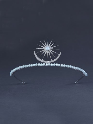 Platinum Plated Moon Pearl White Wedding Crown