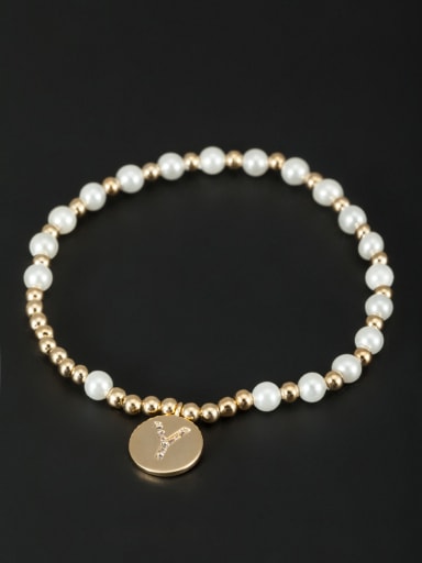 Personalized Gold Plated White Round Pearl Bracelet