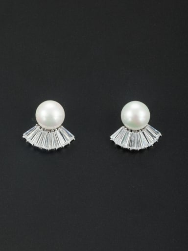 Mother's Initial White Studs stud Earring with Round Pearl
