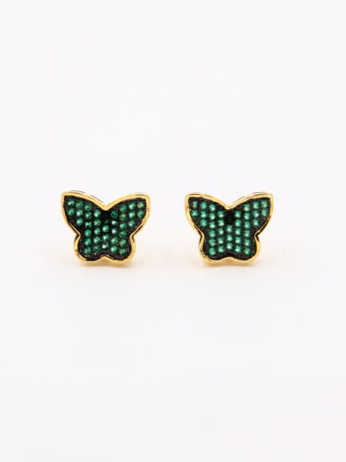 Green color Gold Plated Copper Butterfly Zircon Studs stud Earring