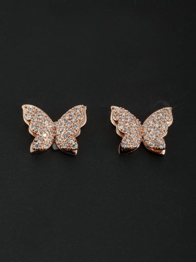 The new Rose Plated Zircon Butterfly Studs stud Earring with White