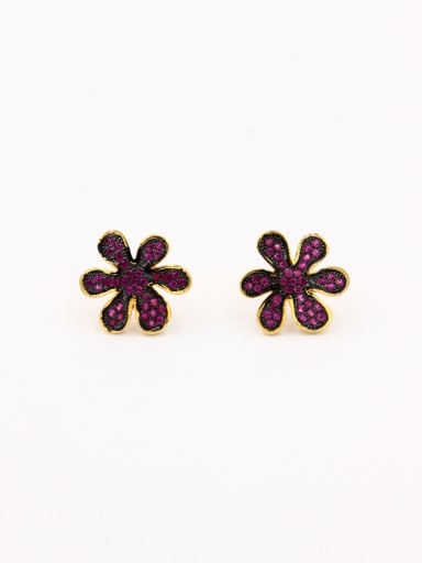 Fuchsia Flower Studs stud Earring with Gold Plated Copper Zircon