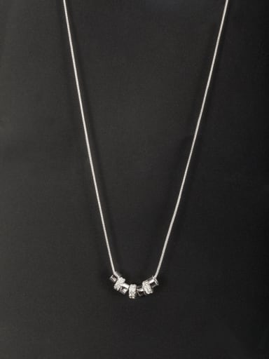 Mother's Initial White Necklace with Round Zircon