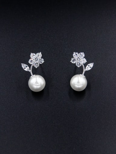 Blacksmith Made Platinum Plated Pearl Flower Drop drop Earring