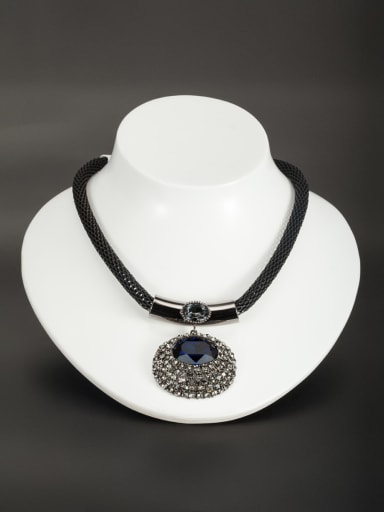 Round style with Gun Color plated Sapphire Necklace
