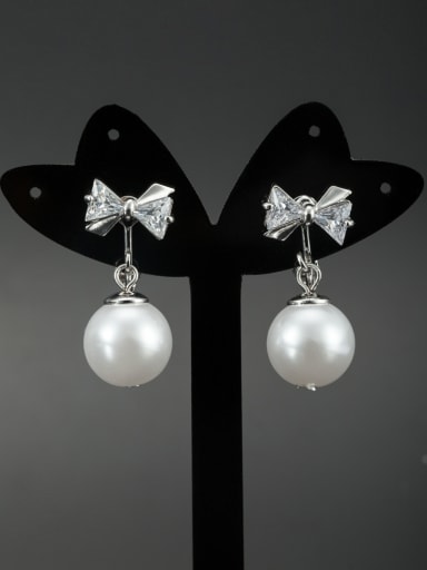 Platinum Plated Butterfly Pearl White Drop drop Earring