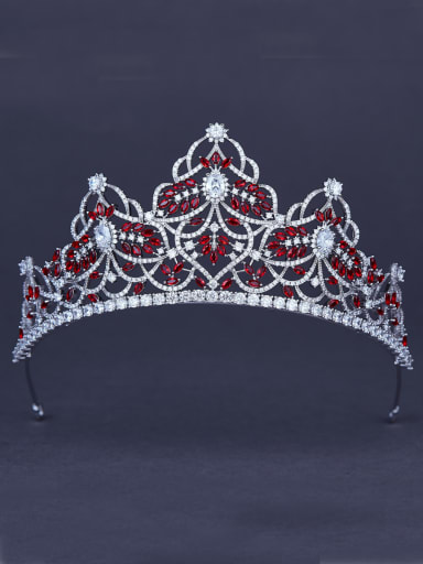 Red and white Zircon, Platinum Plated  Wedding Crown