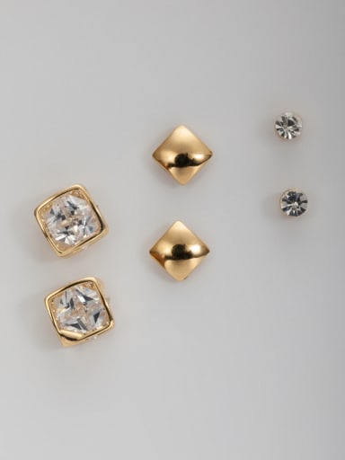 Gold Plated White  Square Zircon Combined Studs stud Earring