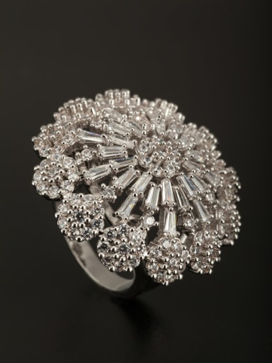 GODKI Luxury Women Wedding Dubai Platinum Plated Copper Flower Zircon White Ring