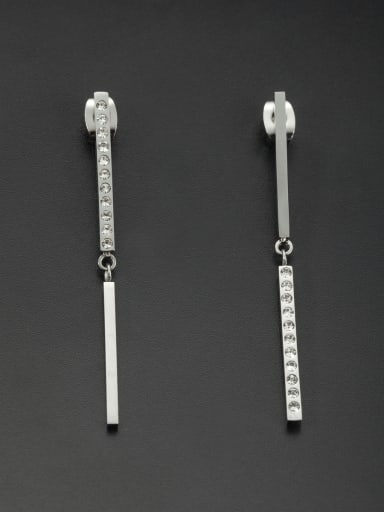White chain Drop threader Earring with Stainless steel Rhinestone